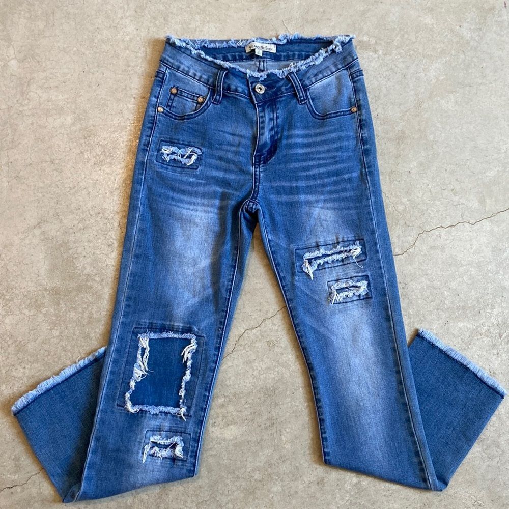 Distressed patch jeans See and Be Seen size 2 mid rise